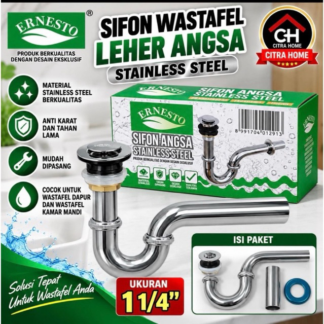 Ernesto Sifon Wastafel Leher Angsa Stainless 1.1/4”