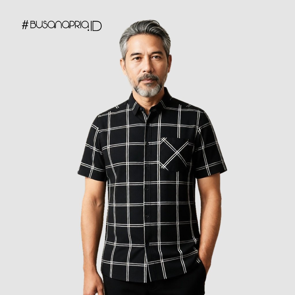 Kemeja Ezio Premium Lengan Pendek Motif Kotak Katun