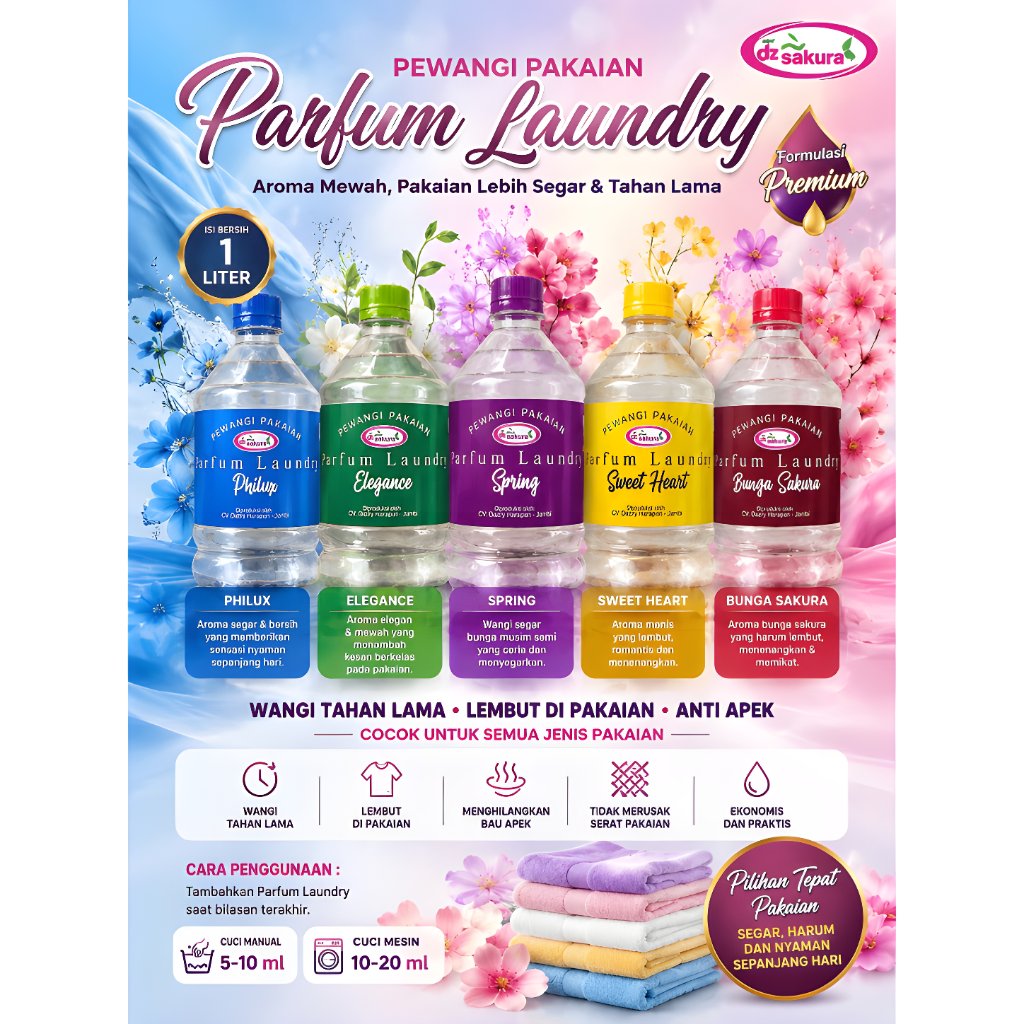 DZ Sakura Parfum Laundry (Pewangi Pakaian) Kemasan 1liter