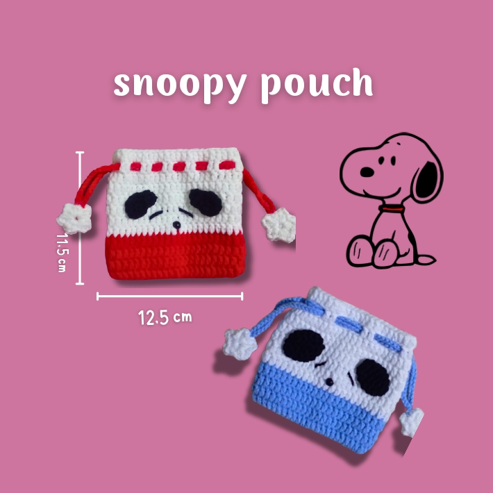 Snoopy Drawstring Pouch | Pouch Serut Snoopy Rajut | Pouch Crochet | Bisa Custom Warna