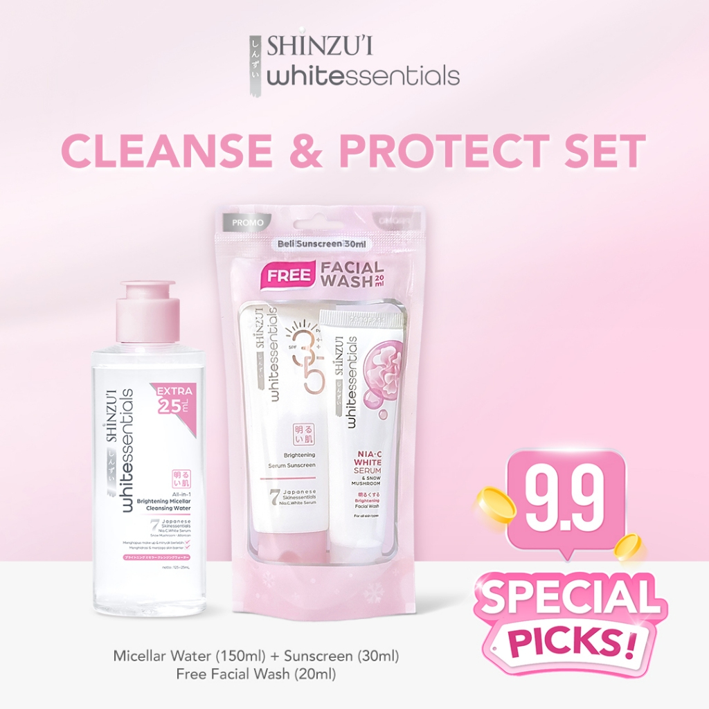 Shinzui Whitessentials Cleanse & Protect Set 3 in 1 (Micellar Water 125+25ml EXTRA, Sunscreen 30ml F
