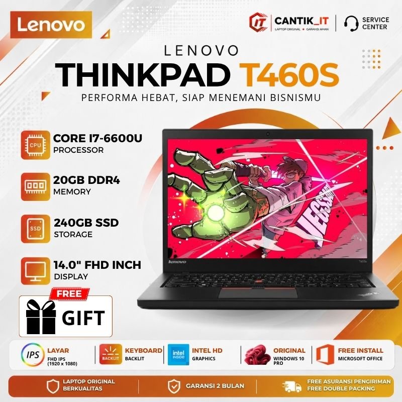 Lenovo Thinkpad T460S Intel Core i7 Gen 6 RAM 20GB 14" FHD IPS TOUCHSCREEN Win 10 Pro Bergaransi
