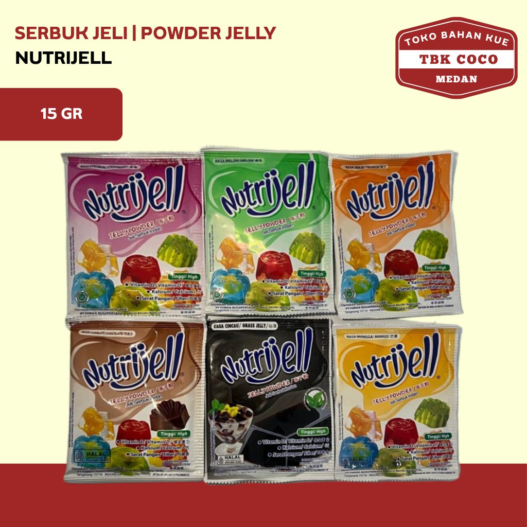 Nutrijell Aneka Rasa 15 gr | Bubuk Jelly | Nutrijel Coklat, Melon, Mangga, Cincau, Jeruk, Stroberi