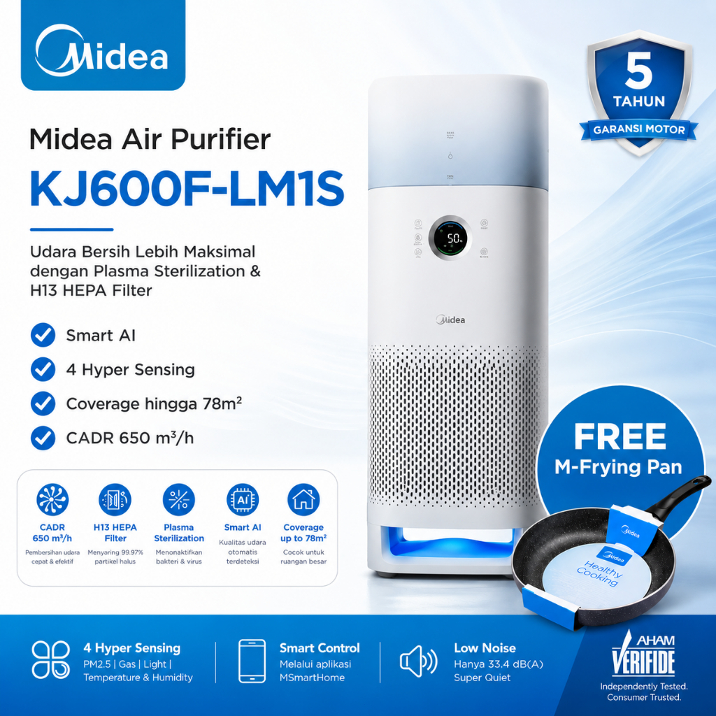 Midea Air Purifier HEPA H13 KJ600F-LM1SA Anti Debu Asap Rokok Bulu Kucing Alergi untuk Ruang Tamu