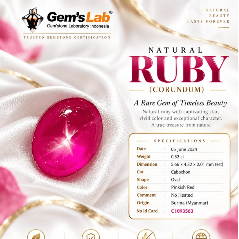 Natural Ruby Star Burma 0,52 Carat NO HEATED NO TREATED