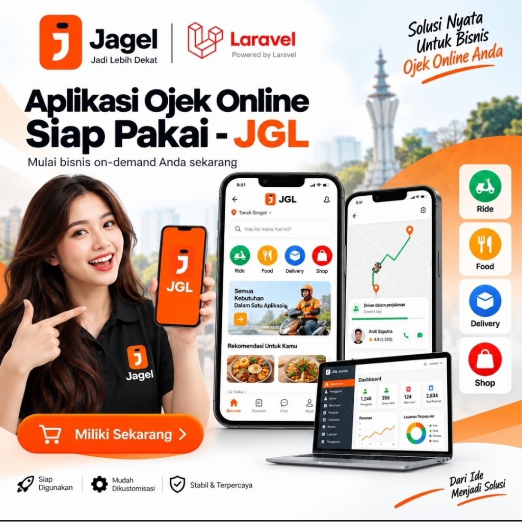 Aplikasi Ojek Online Siap Pakai JGL-Laravel untuk Bisnis Ojek Online