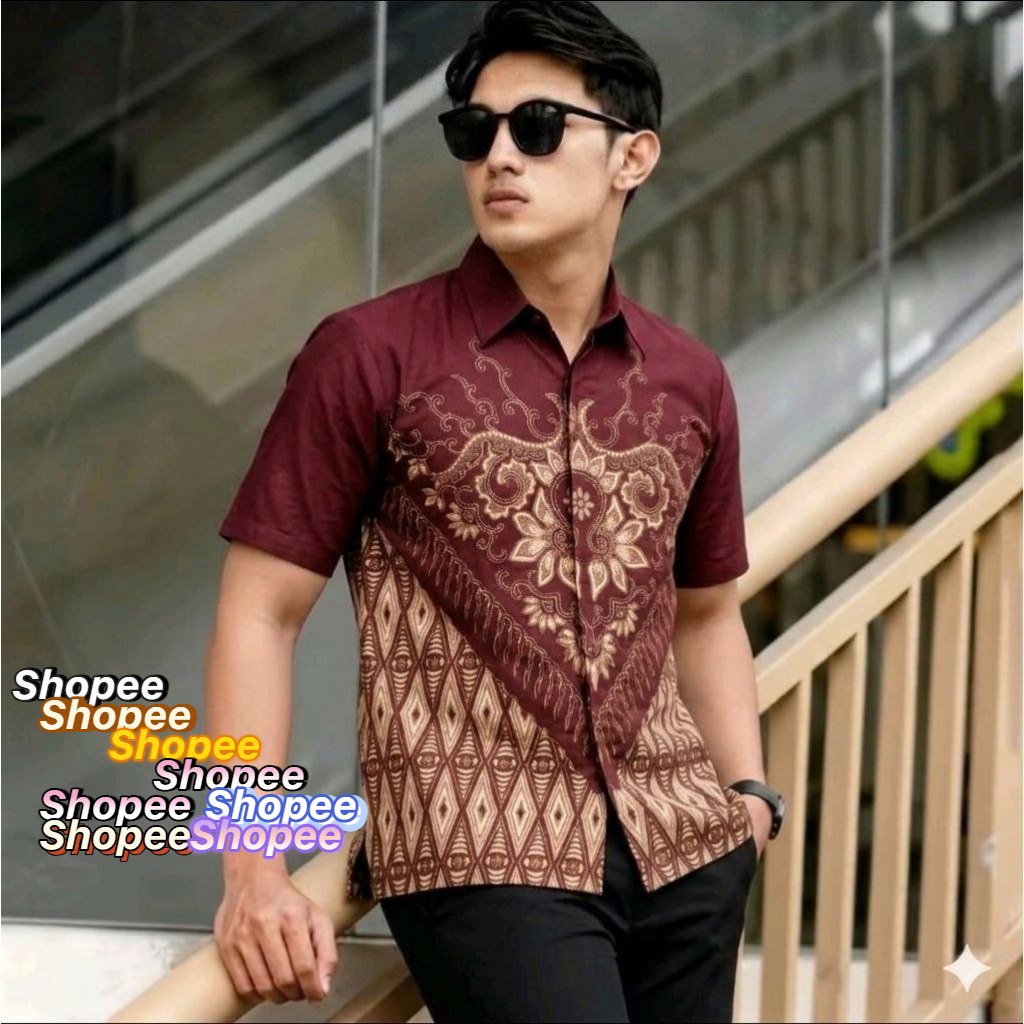 Hem Batik Pria Lengan Pendek Motif Simple Elegan | Kemeja Batik Pria Nyaman Dipakai