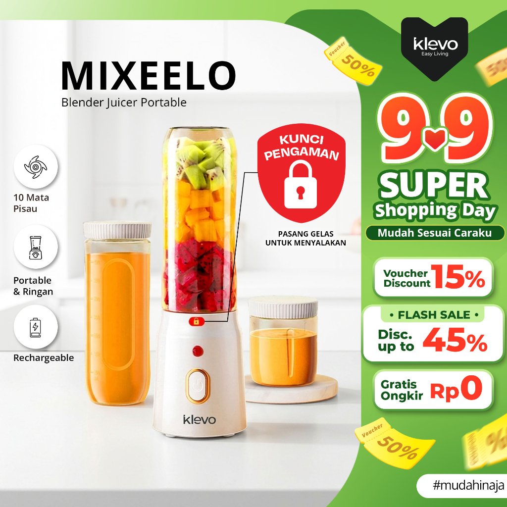 [LAGI TREND] KLEVO Mixeelo Juicer Portable 450ml 10 Mata Pisau Rechargeable Praktis Minimalis