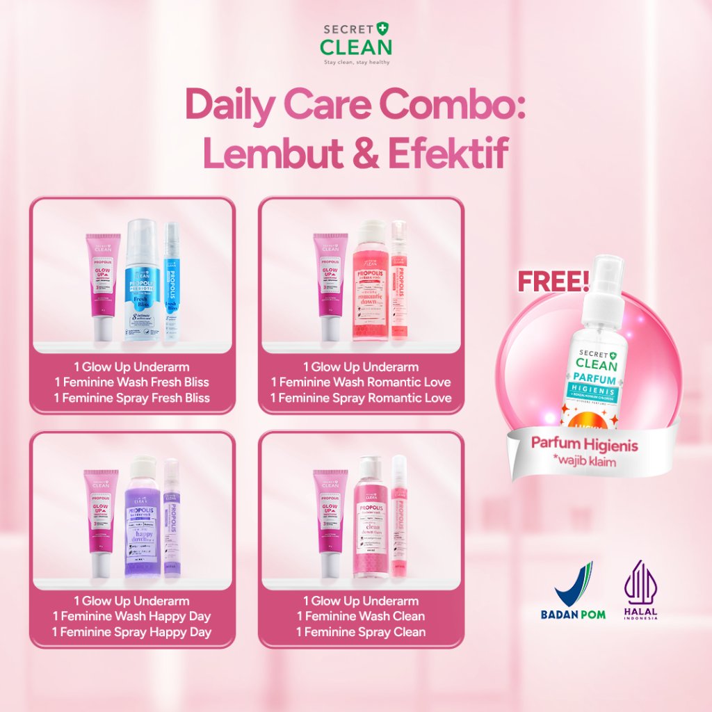 [3IN1] Secret Clean Propolis Glow Up Underarm + Feminine Wash & Spray | Krim Cerahkan Ketiak, Selang