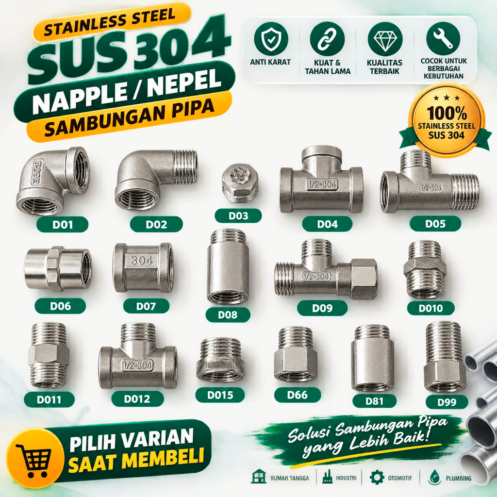 Double Nepel Napple T L Sock Drat Luar Sok Sambungan Kran Keran Air