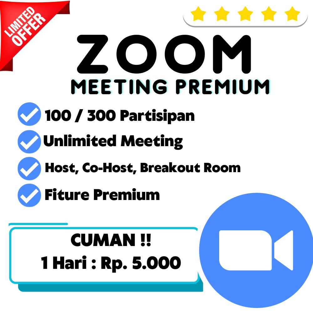 SEWA Zoom MEETING harian Premium Pro Unlimited 100 partisipan 300 partisipan 1 hari minggu Tercepat