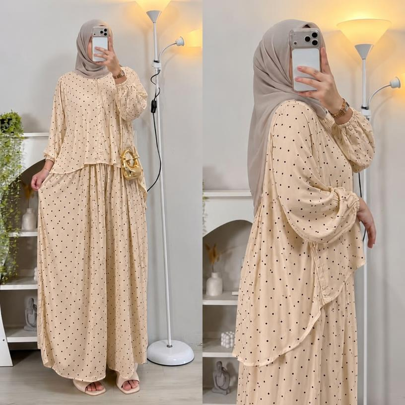 MARISA one set blouse oversize kulot lebar jumbo semi rok motif polkadot terbaru
