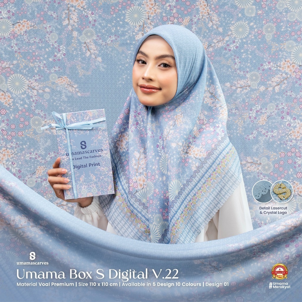 BOX UMAMA DIGITAL SCARVES MOTIF BY UMAMA SCARF,Jilbab Voal Motif Umama 110X110