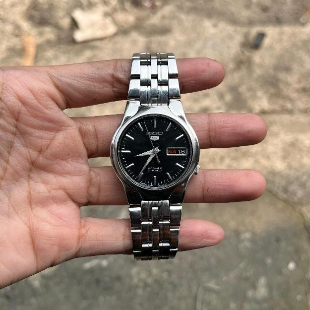 Jam tangan seiko 5 automatic second original hitam 7s26 mulus