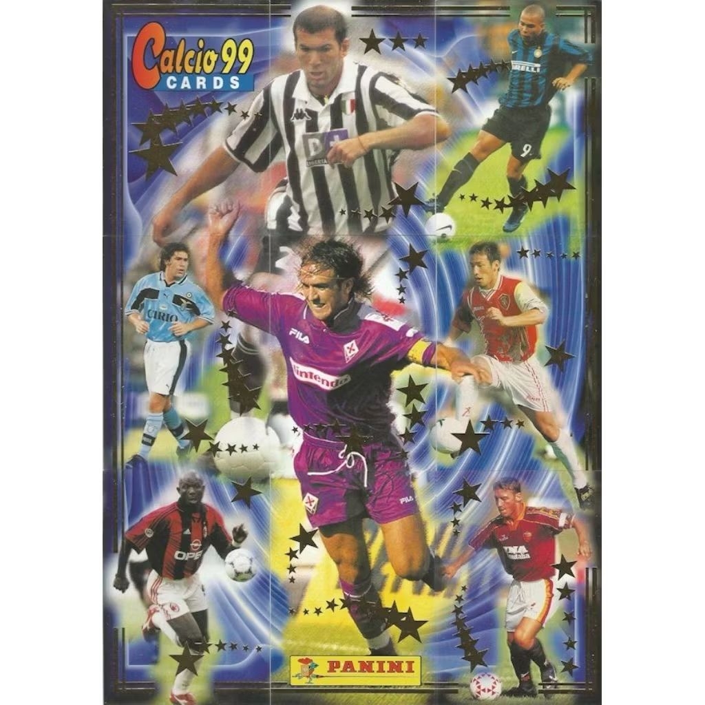 Panini Calcio 99 puzzle checklist completed set 9 kartu (Zidane, Ronaldo, Batistuta, Totti, Salas, N