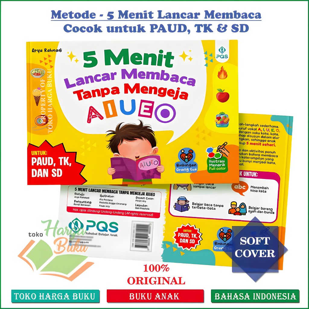 Foto Buku 5 Menit Lancar Membaca Tanpa Mengeja AIUEO untuk usia PAUD TK & SD FULL COLOR - PQS Sumber Ilmu