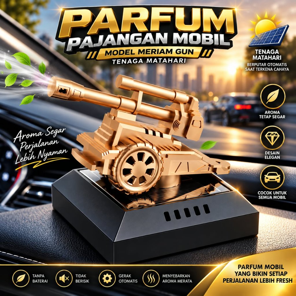 Parfum Pajangan Mobil Model Meriam Gun Tenaga Matahari Miniatur dan Parfum