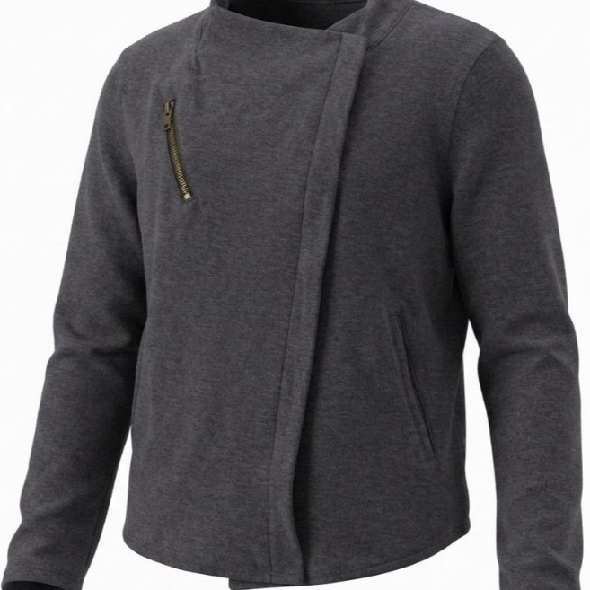 Jaket Zip-Up Asimetris Converse One Star Dark Grey