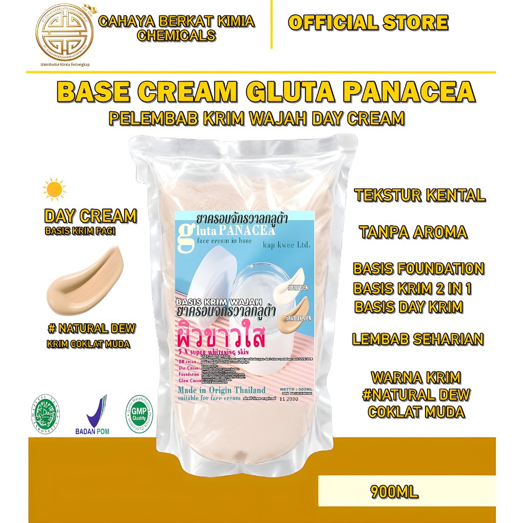 BASE CREAM GLUTA PANACEA KRIM WAJAH DAY CREAM BASIS KRIM PAGI PEMUTIH WAJAH THAILAND 900ML BPOM HALA
