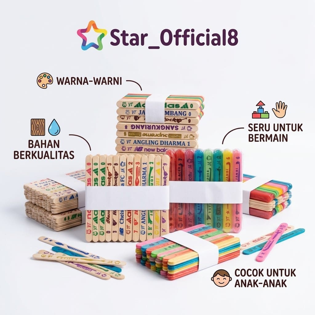 Stik sablon isi 230-250 pcs Tulisan Mainan stick kayu Es cream Gambar Karakter