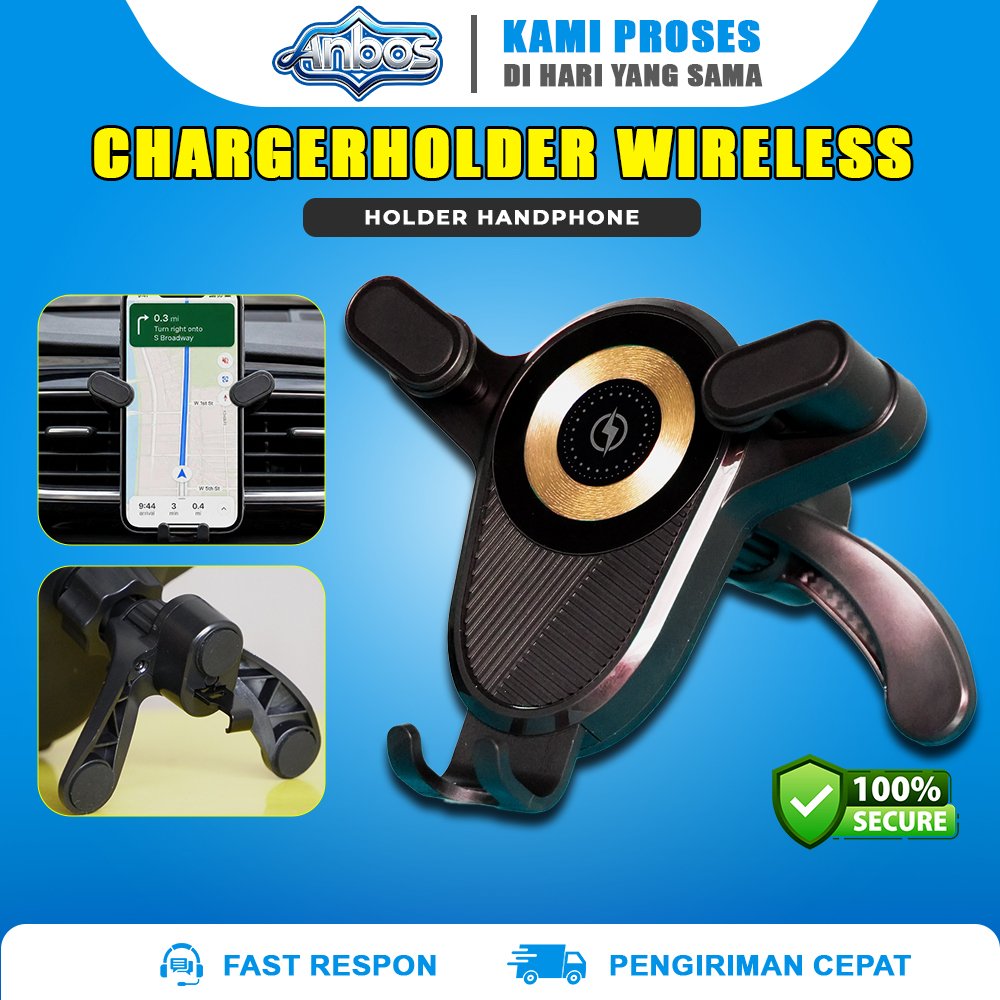 Holder HP Mobil Auto Clamp Wireless Charger Dudukan HP AC Mobil Putar 360 Derajat