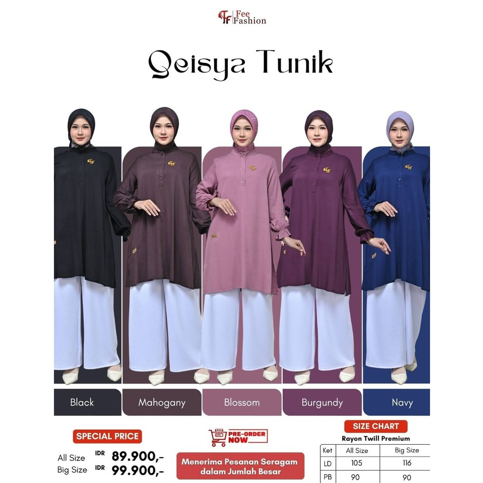 Qeisya Tunic Fee Fashion Tunik Muslimah Rayon Twill Premium Busui Friendly