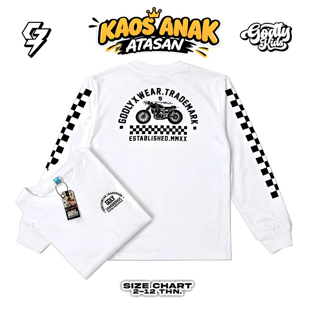 GODLYKIDS Baju Anak Laki-Laki Usia 2-12 Tahun Bahan Cotton - Kaos Atasan Anak Lengan Panjang