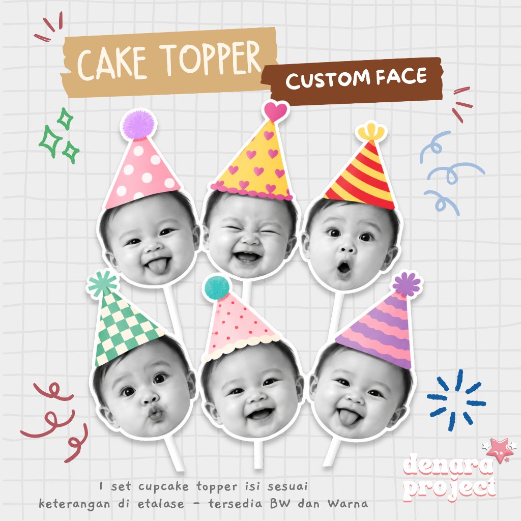 (6 Pcs) Topper Cake Foto Custom - Cake Topper Custom