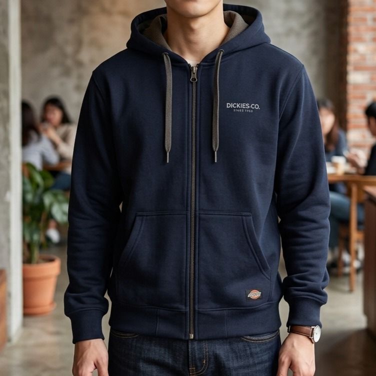 DICKIES Small Script Embossed Rubber Logo Zip Hoodie Second Preloved