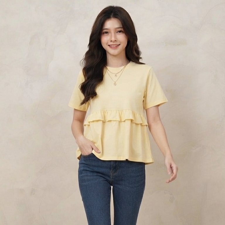 Ruffle Top | Atasan Wanita Lengan Pendek | Blouse Lengan Pendek - Graciolacollection  [NS526]