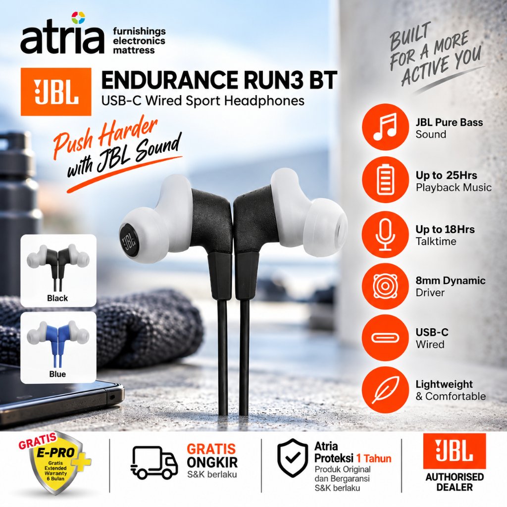 JBL Endurance Run 3 USB-C Wired Sport Headphones