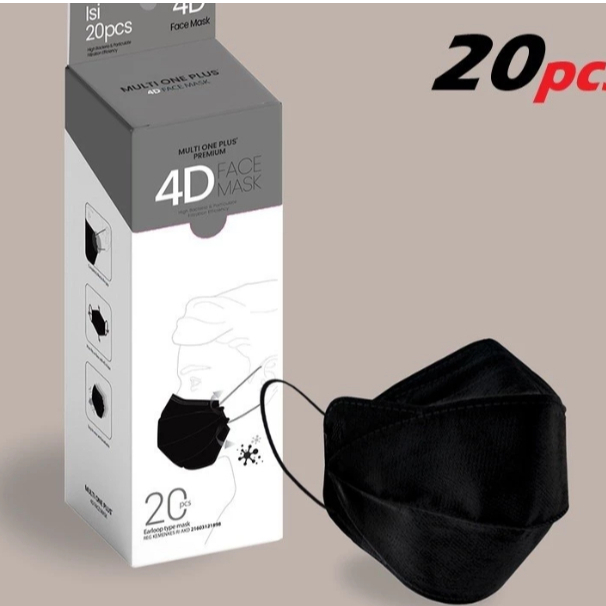 Masker 4D Hitam Premium Multi One Plus & ENVIROS – Isi 20 pcs