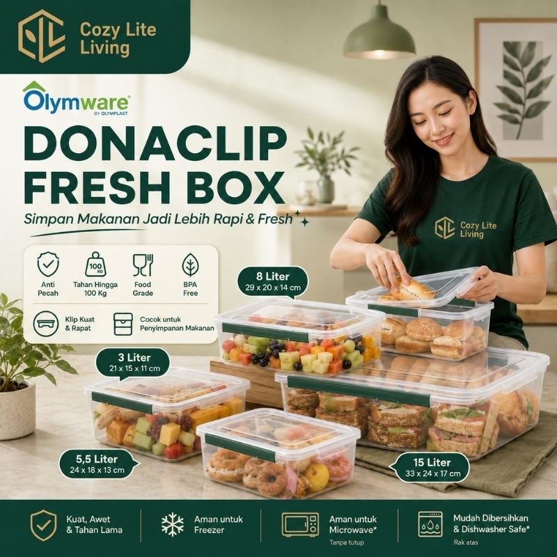 [FREE ONGKIR & TAHAN HINGGA 100KG] Cozy Olymplast / Olymware Donaclip Fresh Box 3L / 5,5L / 8L / 15L