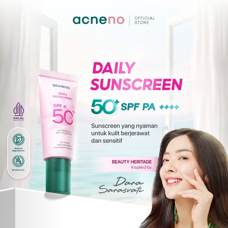 [NEW SIZE] Panthenol & Blue Lotus Extract Acneno Daily Sunscreen Untuk Kulit Berjerawat & Nyaman Unt