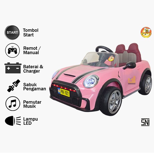 Mobil Aki Anak PMB MINI COOPER PM-7612 PM7612 Kendaraan Mainan Anak Cas Jok Kulit
