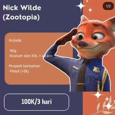 Rental Cosplay Nick Wilde (Zootopia) HazukiRen Rentcos