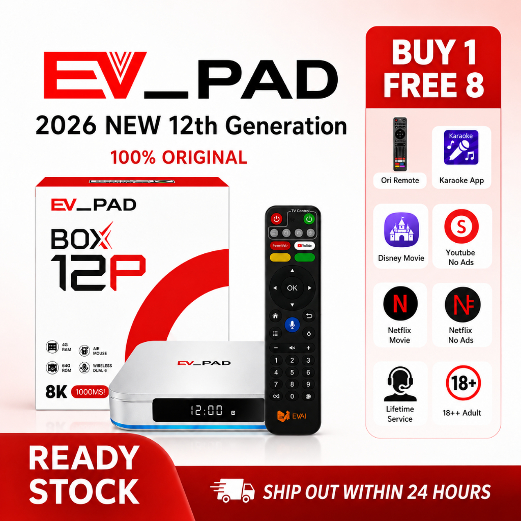 Tv Box Android Evpad 12P+ Indonesia 8K 4GB/64GB 9CORE WIFI 2.4/5GHZ