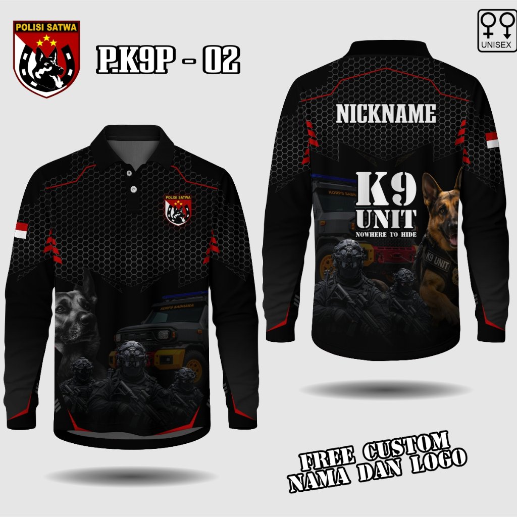 jersey polisi K9 lengan panjang baju polisi satwa K9 kaos k9 free custom nama logo