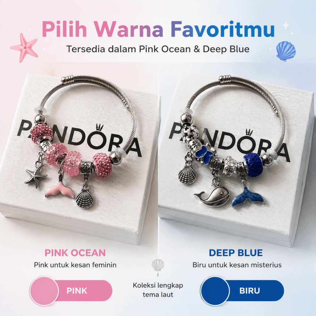 Gelang Pandora Charm Bracelet Steel Titanium Bismuth Magnet Aesthetic Cute Ikan Paus
