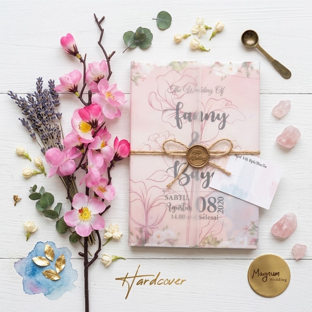 Undangan rustic hardcover ditambah hiasan kalkir dan wax