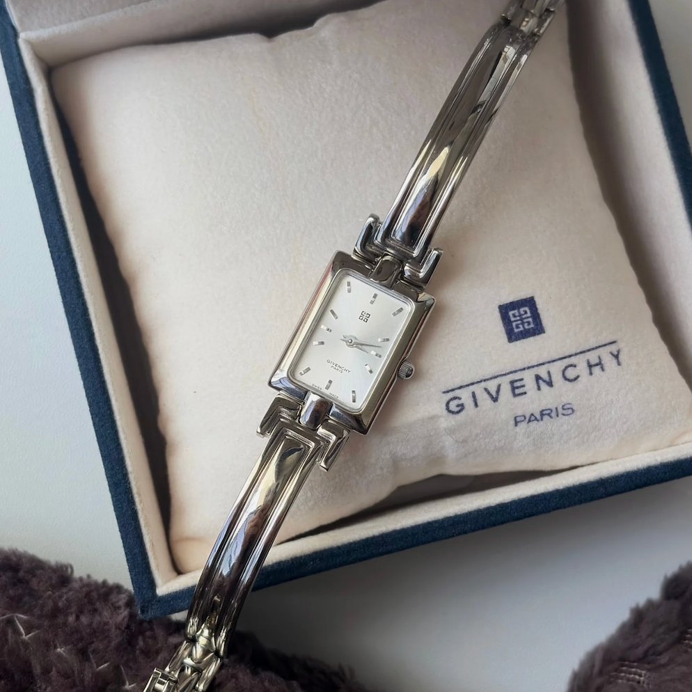 Jam Tangan Wanita Vintage Watch Givenchy Tank Dial Silver Bangle Watch Original Autentik Preloved Be