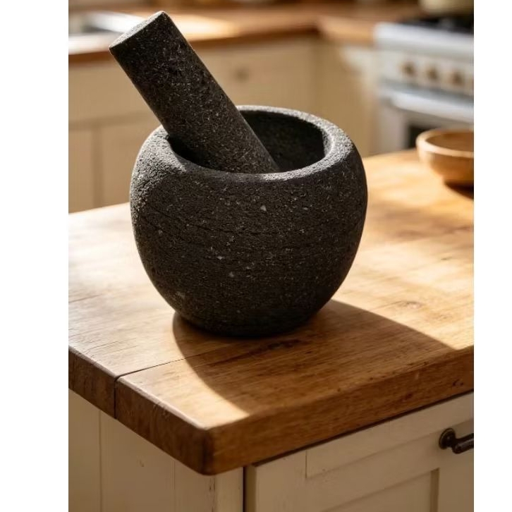 Lumpang Batu Mini Bulat Asli Merapi + 12 cm - Lesung