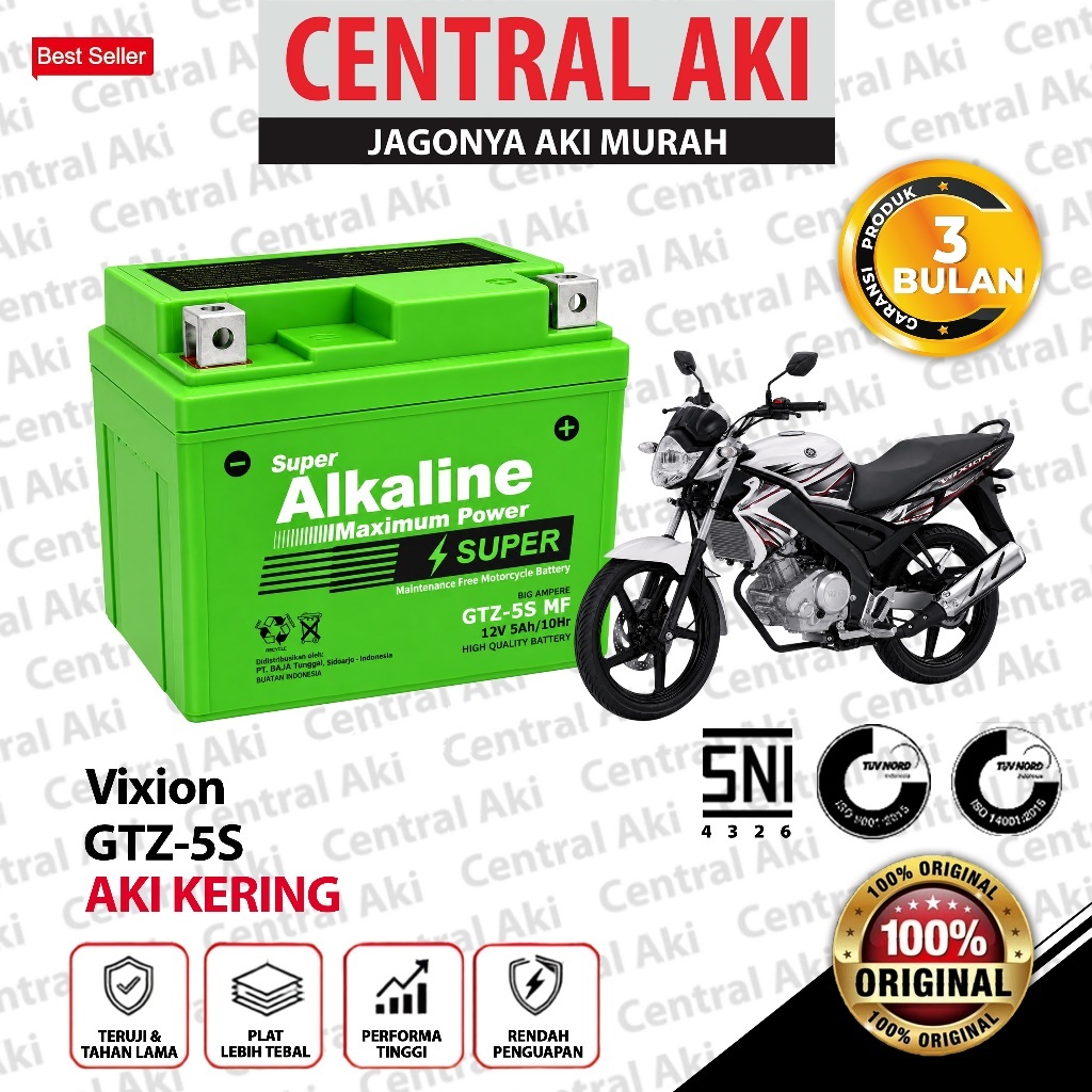 Aki Motor Vixion Lama ALKALINE GTZ5S Accu Kering