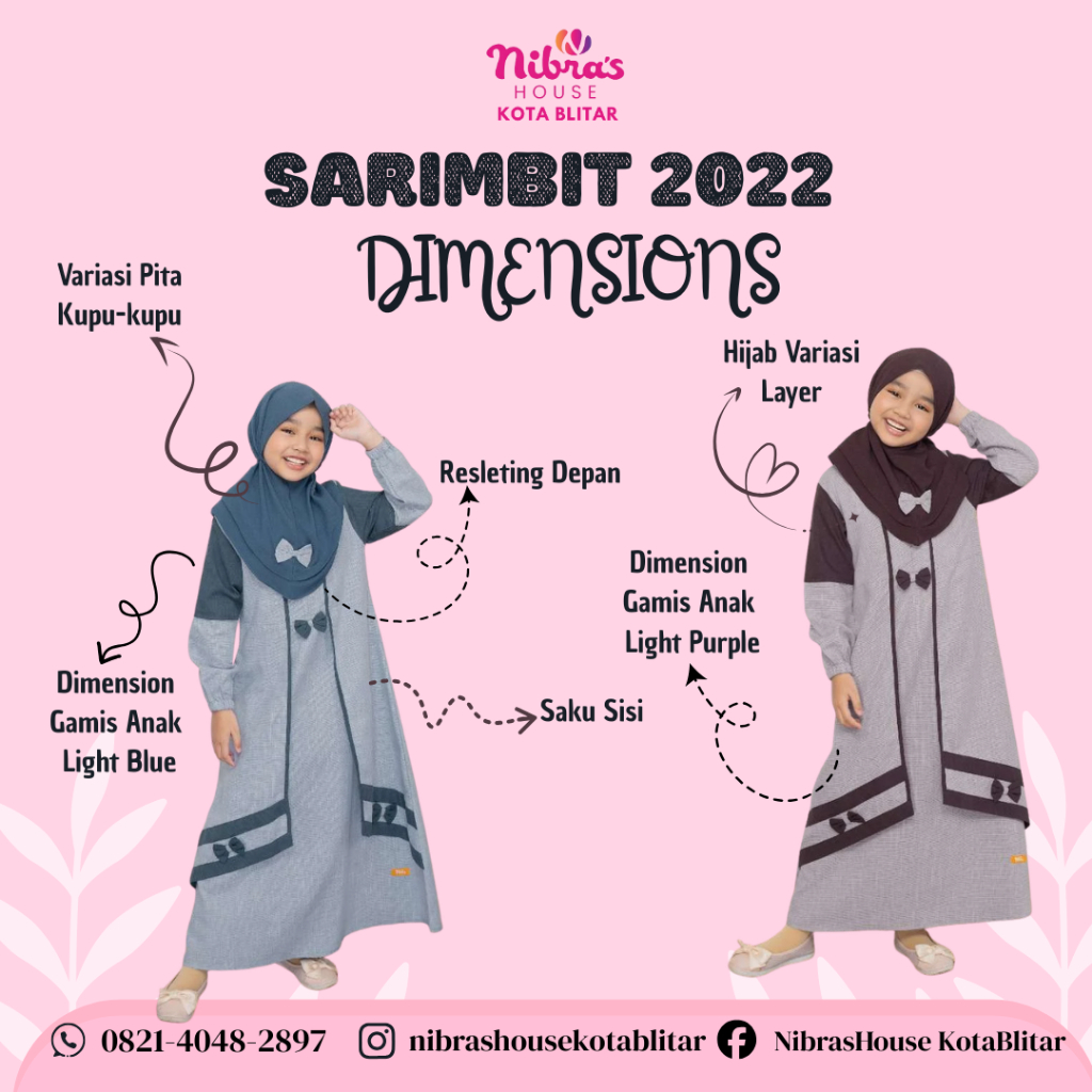 PROMO SPESIAL SALE SARIMBIT NIBRAS 2022 DIMENSIONS Light Purple & Light Blue Gamis Anak Stok Terbata