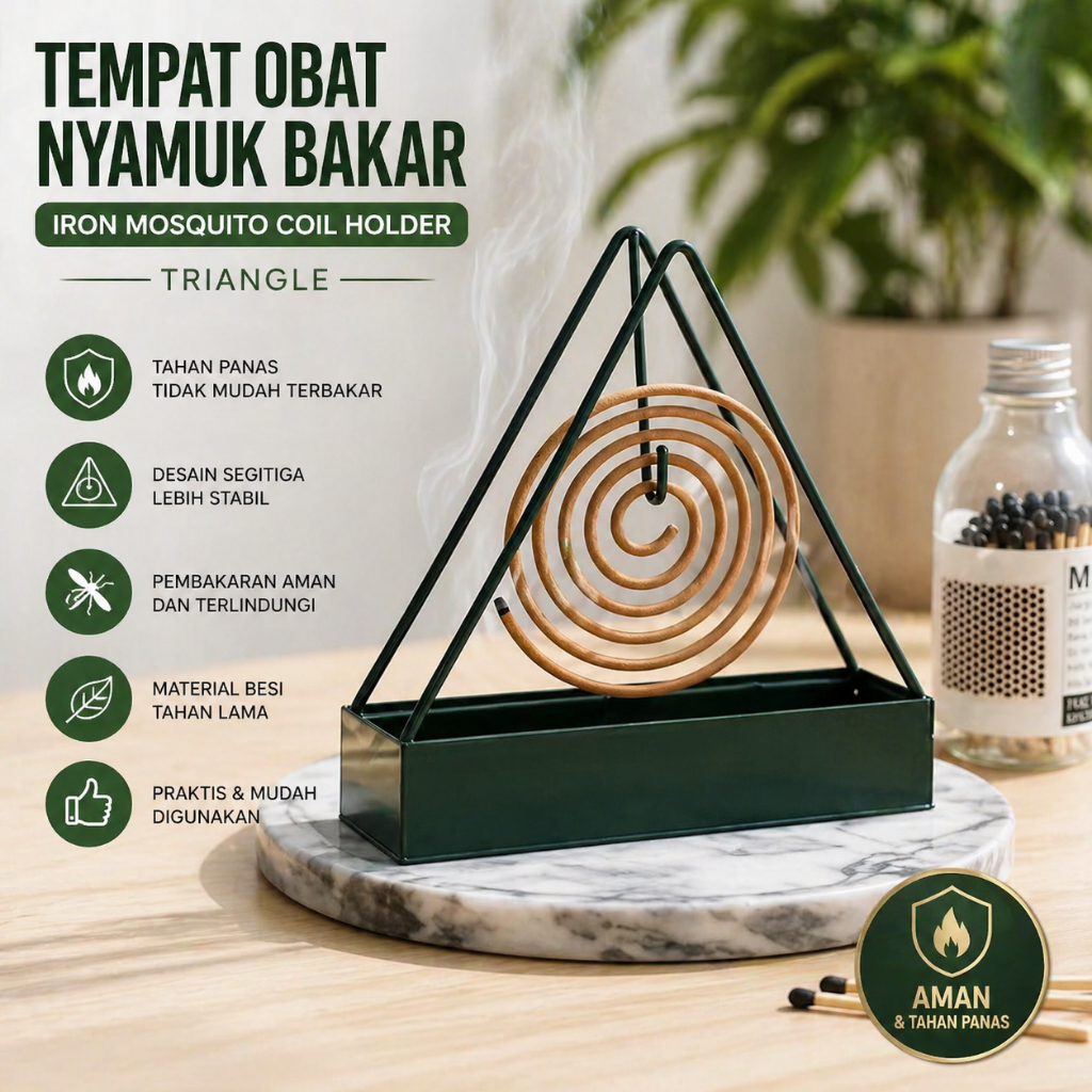 Tempat Obat Nyamuk Bakar Iron Mosquito Coil Holder Fireproof Triangle