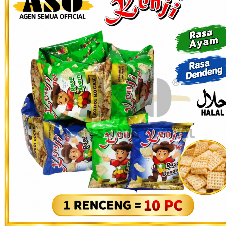 (ISI 10 ) KENJI NET BALL ayam sapi jagung dendeng 16gr RENCENG PROMO