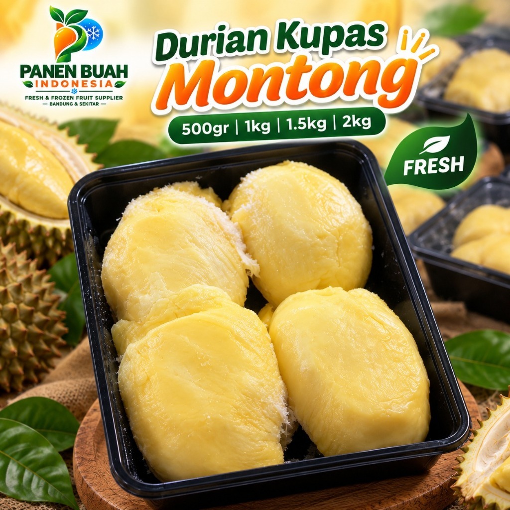 Durian Kupas Montong Asli Daging Tebal Tanpa Biji Fresh Frozen 500gr - Panen Buah - COD - Bandung