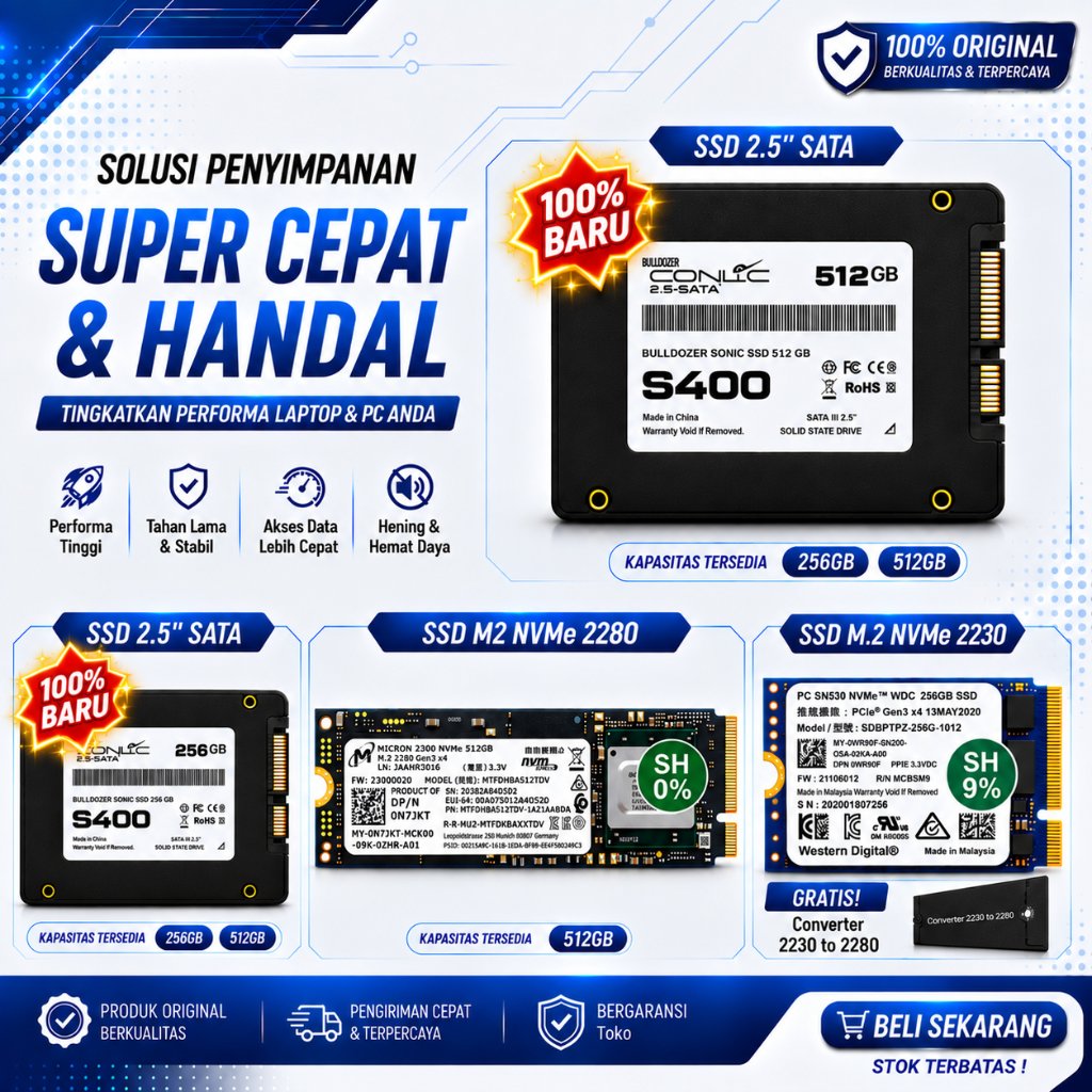 Murah SSD M.2 NVMe 256GB Gen 3x4 2230 + Free Converter to 2280 , 2.5 inch SATA III 512GB/256GB Norma