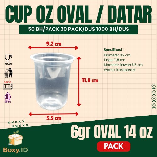 PACK Gelas Plastik Oval Bening 14oz 16oz 18oz / Gelas Cup Plastik Oz Bening TRIFINITY