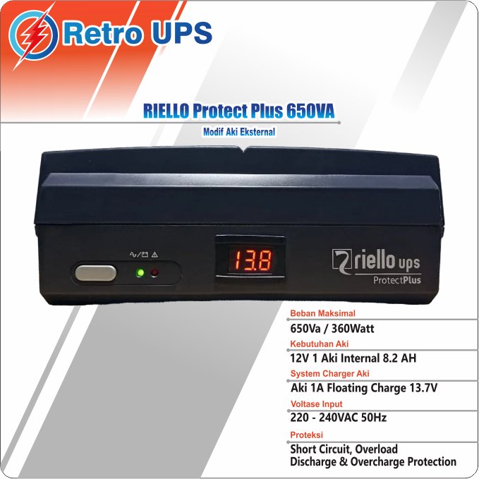 UPS RIELLO PROTECT PLUS 650VA 390W MODIFIKASI BATERAI EKSTERNAL UPS PC WIFI SERVER
